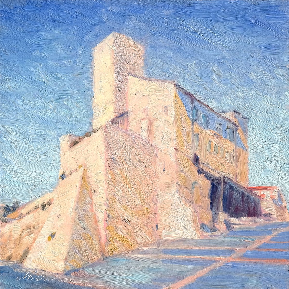 Impressionistic Cityscapes Oil Painting By Richard Mierniczak, 12 X 12", Antibes - Museepicasso, Original Artwork