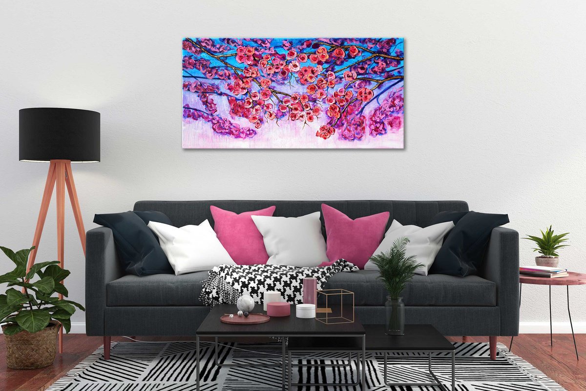 Impressionistic Landscape Acrylic Painting By Amanda Dagg, 40 X 20, Spring Magic, Original Artwork