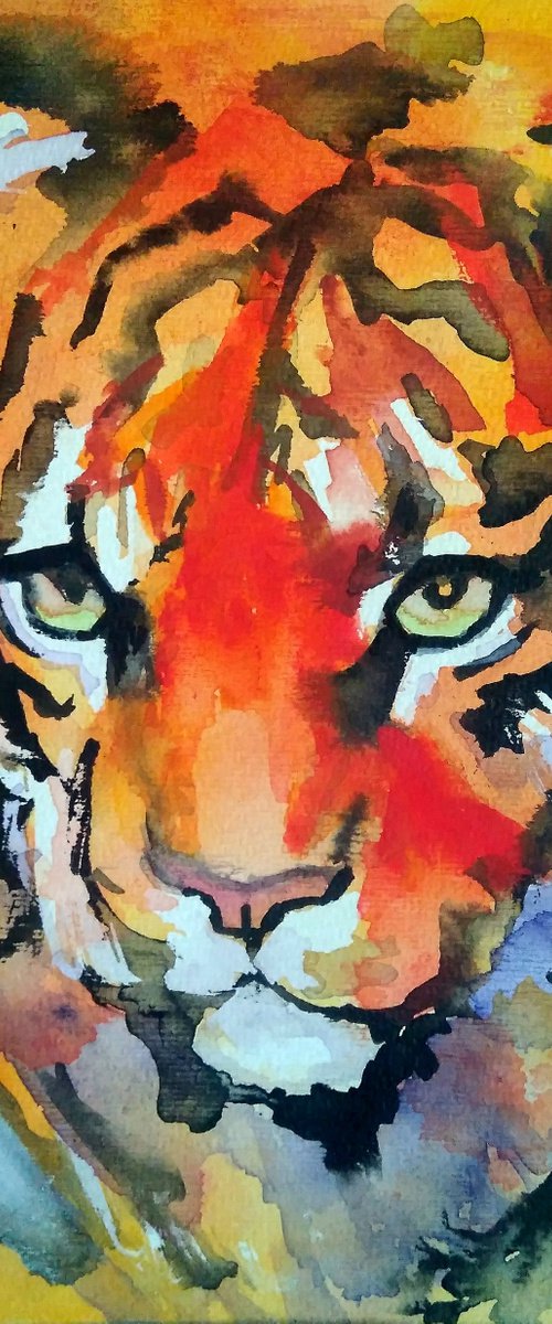 Tiger Original Painting Big Cat Portrait Wall Art Animal Artwork by Yulia Berseneva