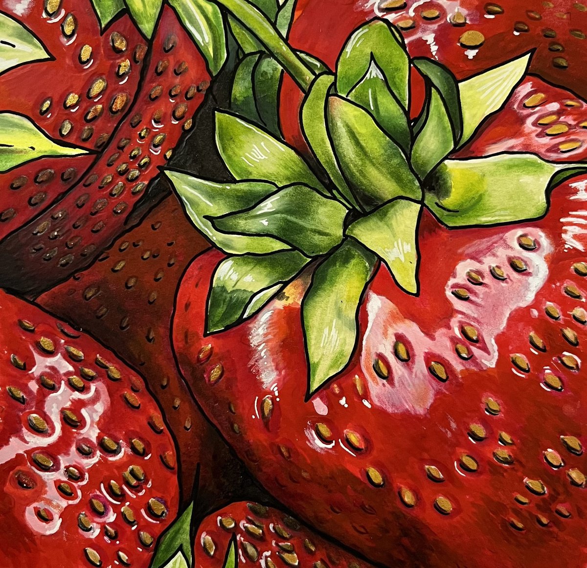 Painting , Strawberries By Karen Elaine Evans, 8 X 8, Artwork For Sale On Artfinder