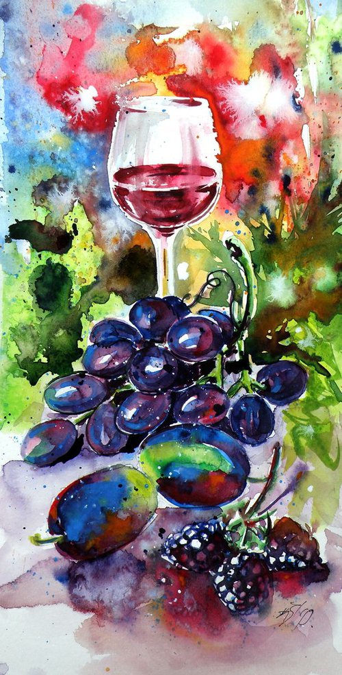Still life with wine and fruits II by Kovács Anna Brigitta