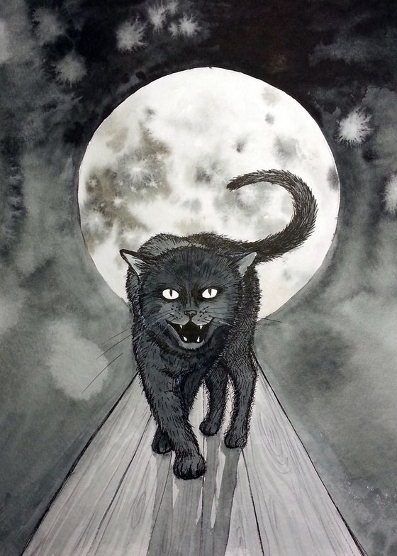 Black Cat Full Moon Happy Halloween