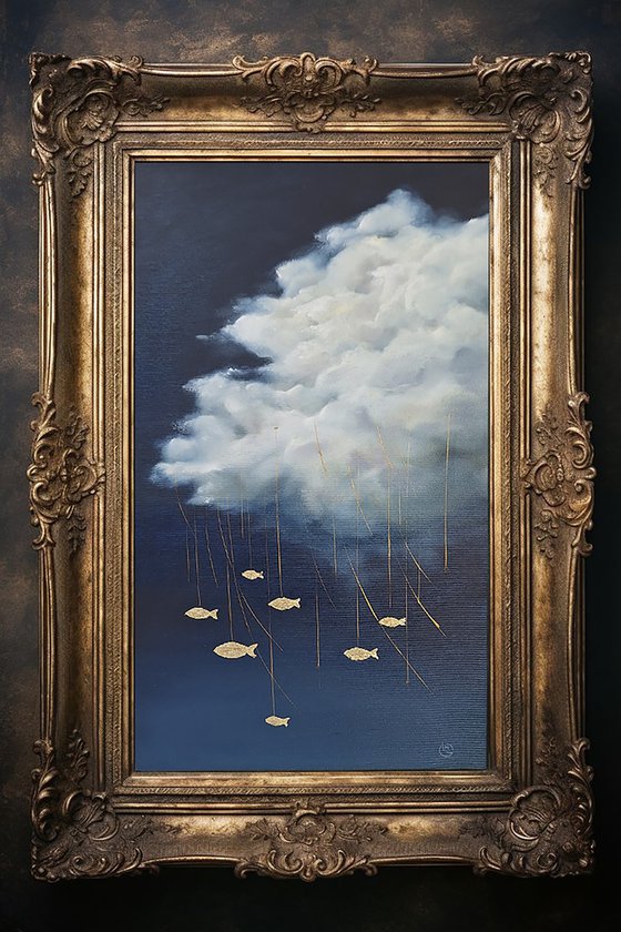 Dreamy Sky with Surreal Golden Fish