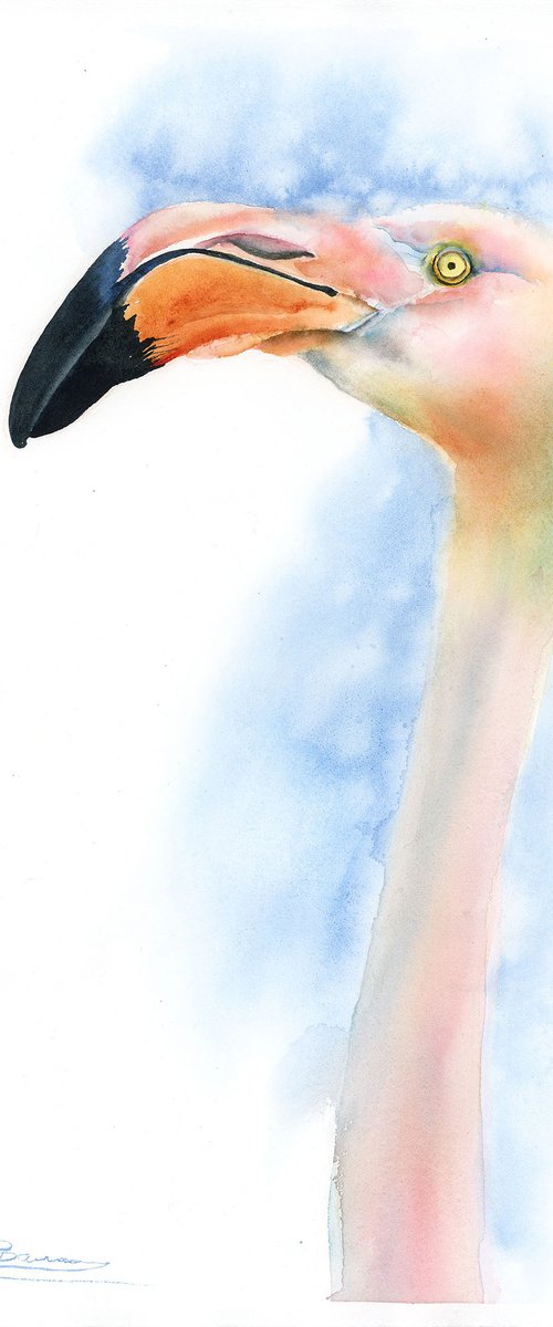 Flamingo  -  Original Watercolor Painting by Olga Tchefranov (Shefranov)