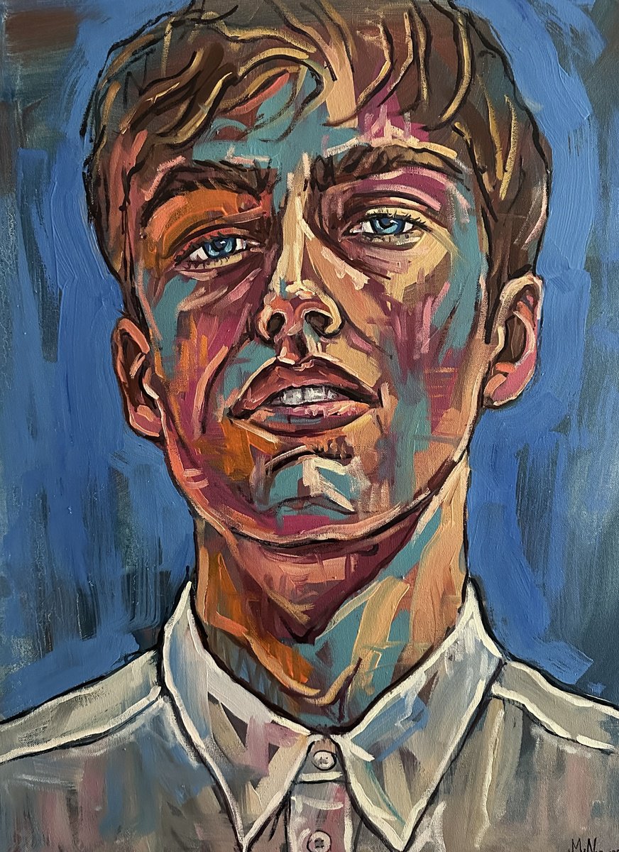 Male portrait painting young man by Emmanouil Nanouris