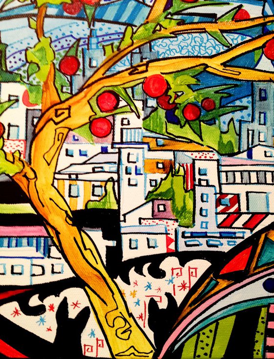 The pomegranate tree - original acrylic painting - 41 x 33 cm (16 ' x 13 ')