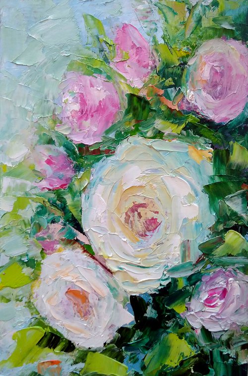 Rose Painting Original Art Abstract Floral Small Oil Artwork Flower Wall Art Mini Oil Painting by Yulia Berseneva