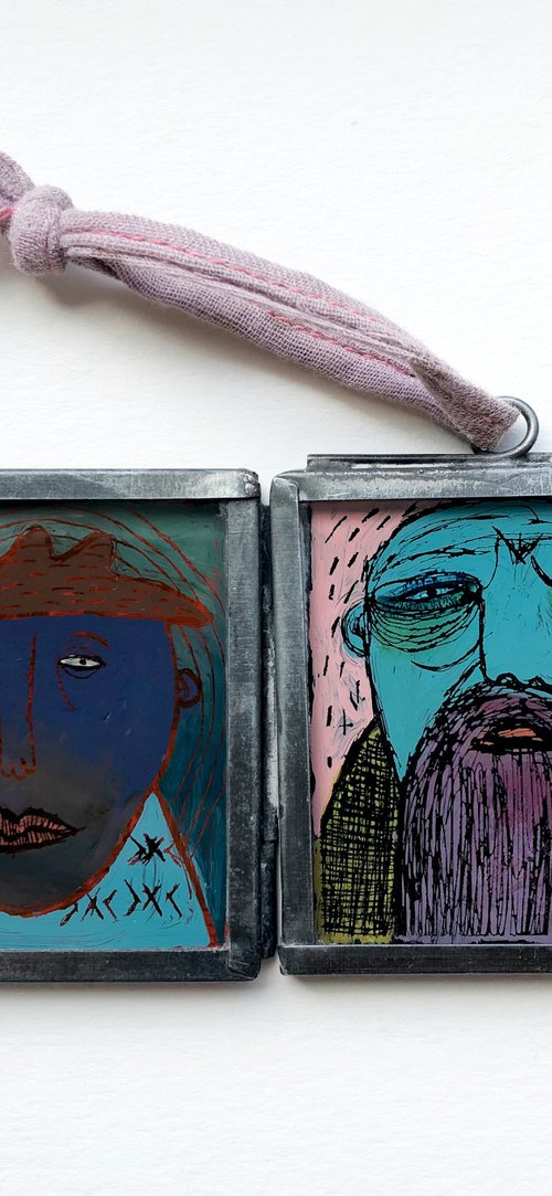 Double sided miniature painting, FACES #3 by Katya Timoshenko