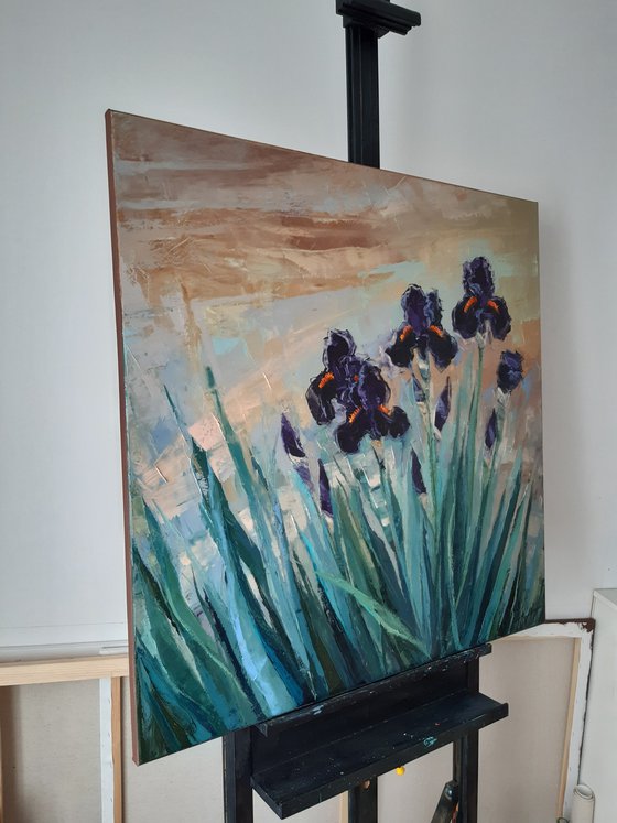 Dark Purple Irises   80x80cm