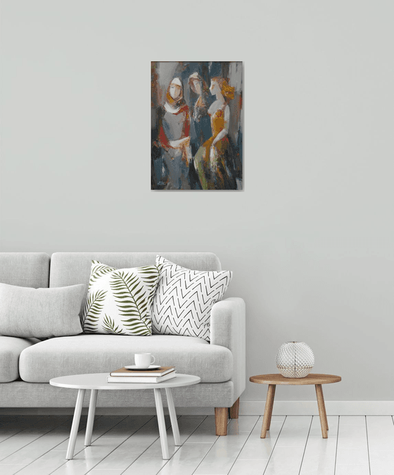 3 generations  (70x50cm, oil/canvas, abstract portrait)