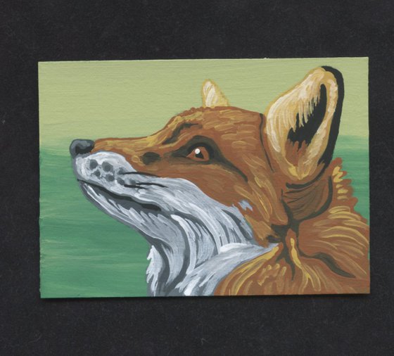 ACEO ATC Original Miniature Painting Red Fox Wildlife Art-Carla Smale