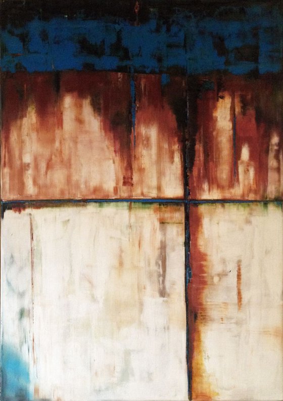Abstract Oil Painting - Rusty Blue Cross