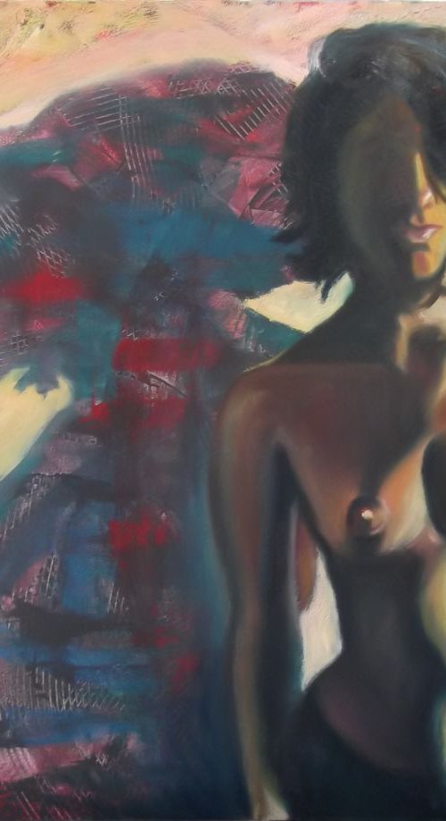 NUDE YOUNG WOMAN IN TWILIGHT, EROTIC Impressionist Oil Painting on Panel by Ion Sheremet