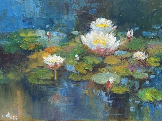 White Lily Pond – Impressionist Oil