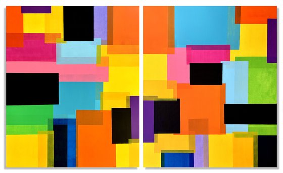 High Hopes - SET OF 2 LARGE, ABSTRACT, MODERN, COLORFUL, CONTEMPORARY  PAINTINGS (DIPTYCH). READY TO HANG!