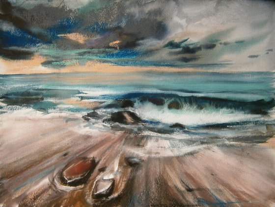 Watercolor and soft pastel Seascape