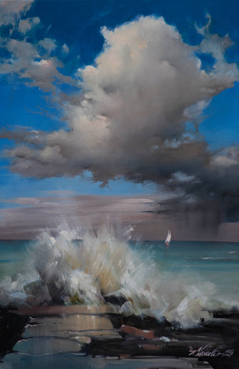 Impressionistic Landscape Oil Painting By Sergei Yatsenko, 24 X 36", Breath Of The Ocean, Original Artwork