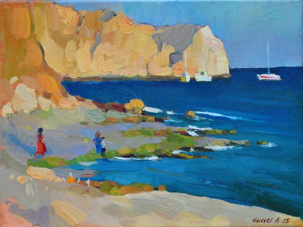 Impressionistic Landscape Oil Painting By Anna Shevel, 16 X 12, Cobalt Harbour, Original Artwork