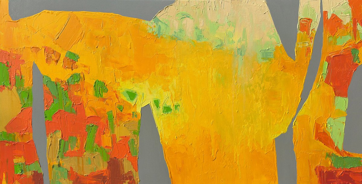 Abstract Acrylic Painting By Abhishek Kumar, 58 X 30, Golden Terrain, Original Artwork