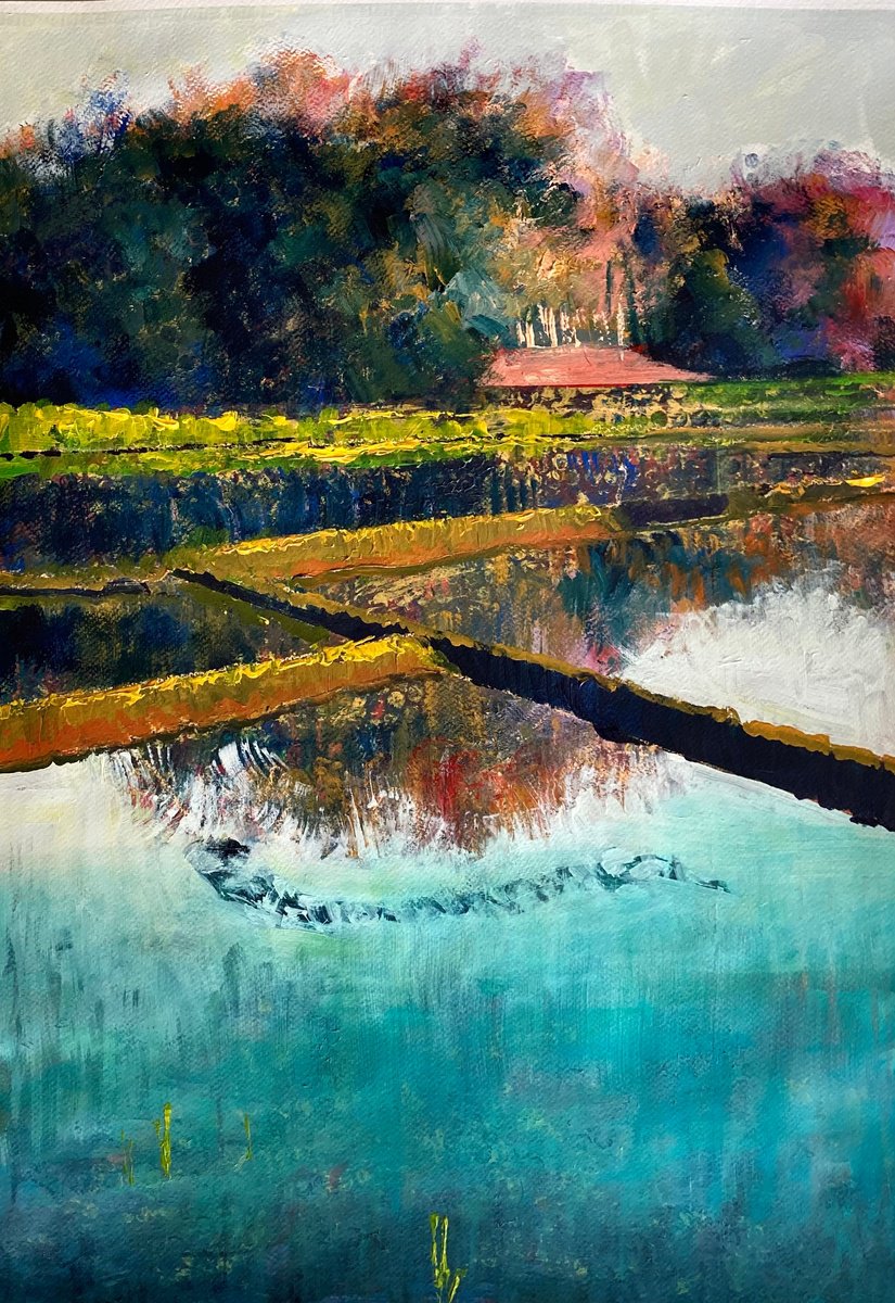 Impressionistic Landscape Acrylic Painting By John Cottee, 22 X 30, Late Afternoon, Original Artwork