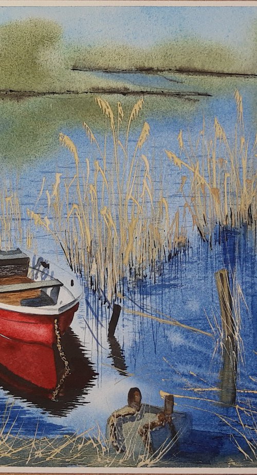 River and boat. by Yuliia Sharapova