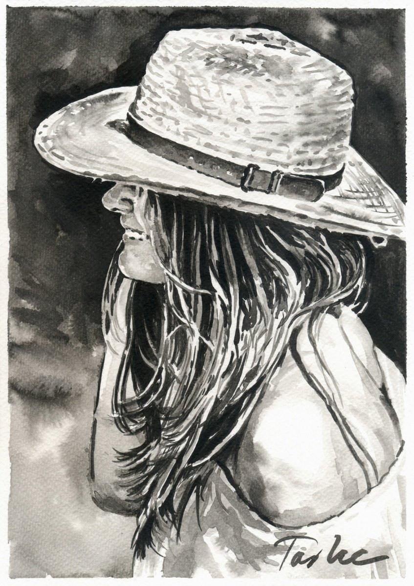 Urban And Pop Portrait Ink Drawing By Tashe, 8 X 12", Summer Memories, Original Artwork