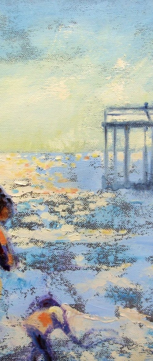 Mother and Child , the Sea and Southwold Pier. by Mary Kemp