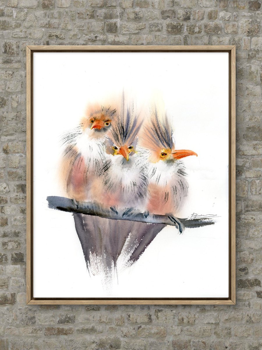 Impressionistic Animal Watercolour By Olga Tchefranov (Shefranov), 11 X 14", Fluffy Trio #2, Original Artwork