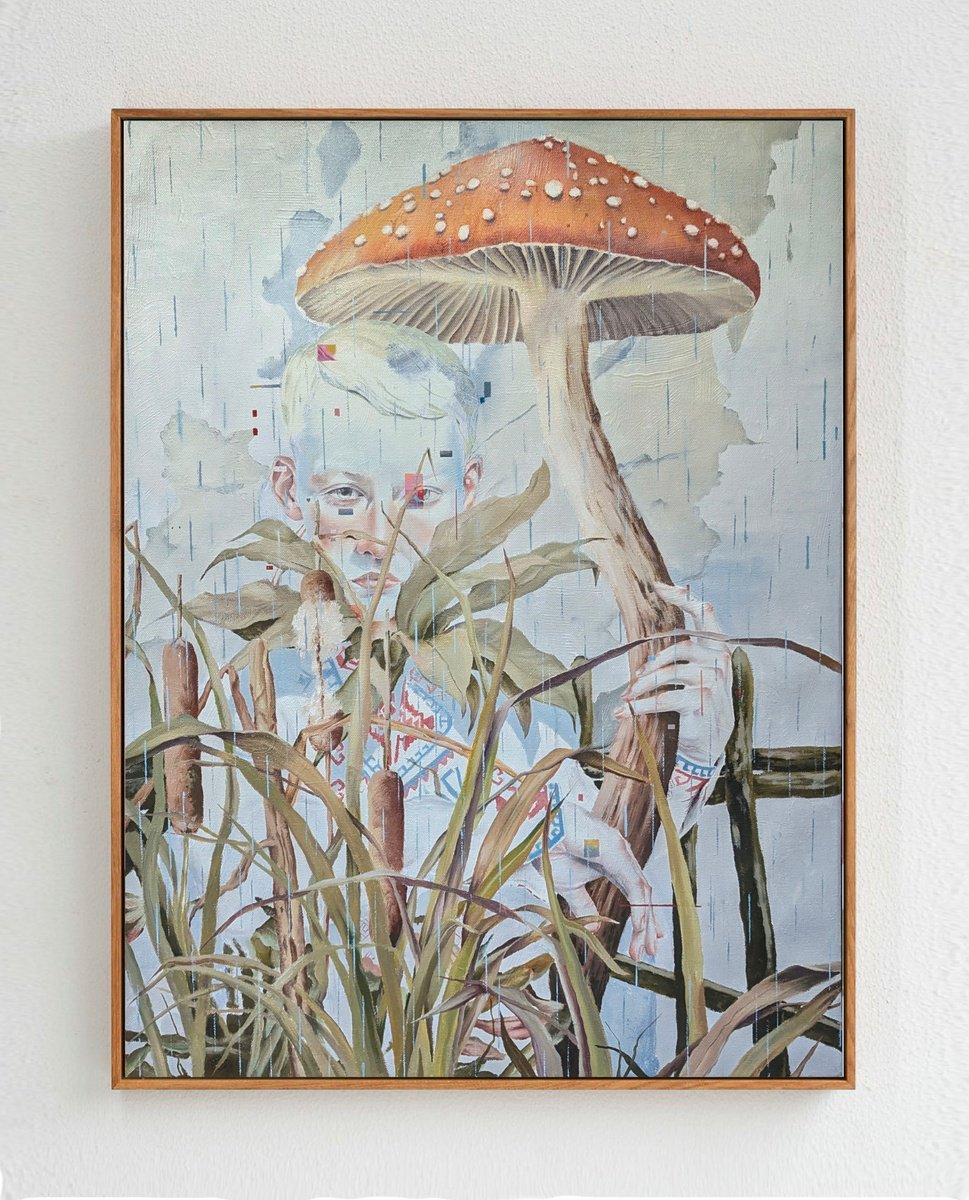 Surrealistic Portrait Oil Painting By Taras Haida, 24 X 31", Rain, Original Artwork