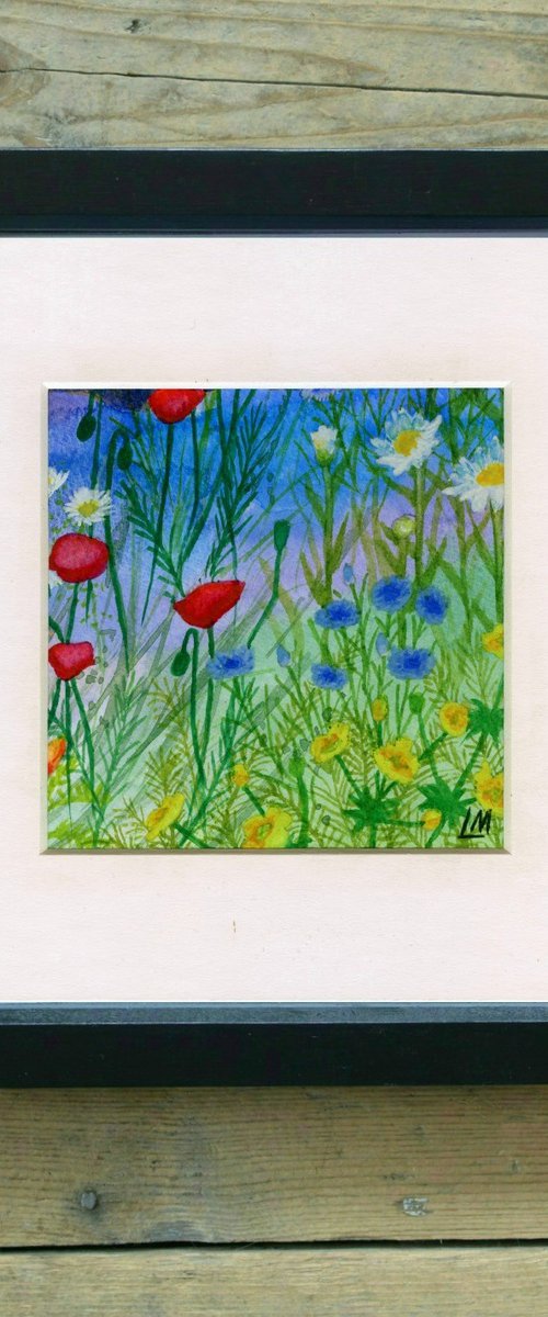 Wildflowers - mounted watercolour, small gift idea by Lisa Mann