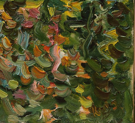 AUTUMN IN MOSCOW - landscape, original oil painting, nature green trees and plants