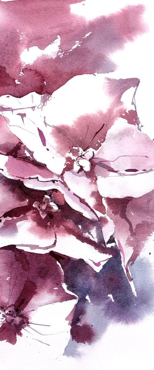 "Expressive twilight hydrangea" original watercolor artwork in square format by Ksenia Selianko