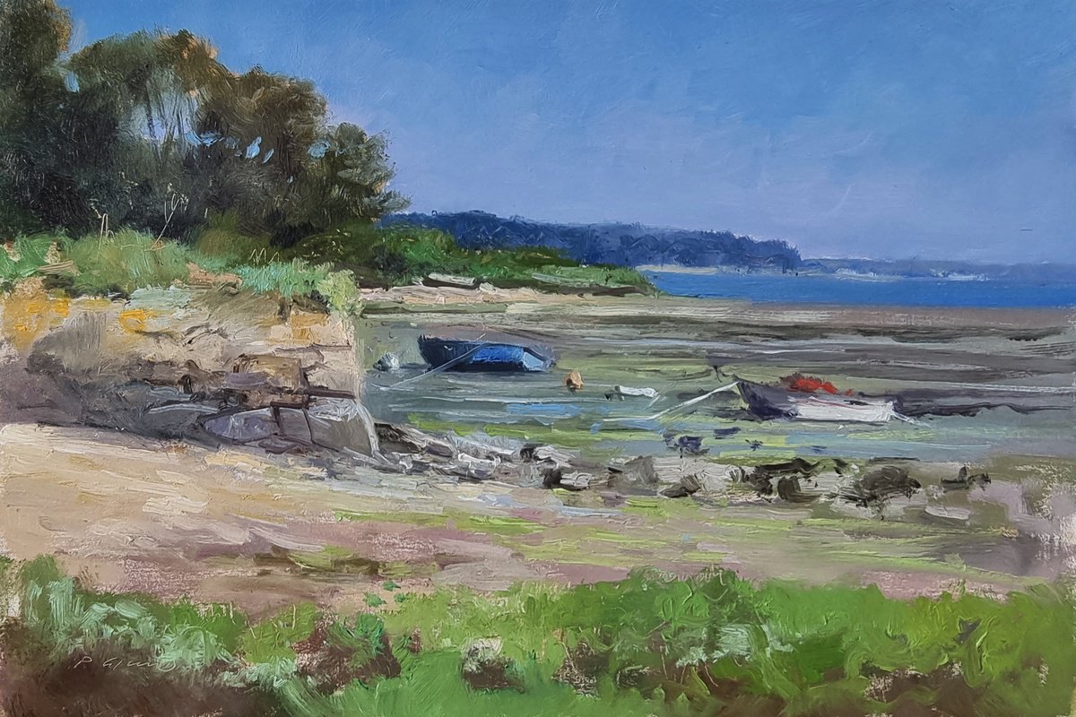 Impressionistic Landscape Oil Painting By Pascal Giroud, 12 X 8", Seascape From Brittany, Original Artwork