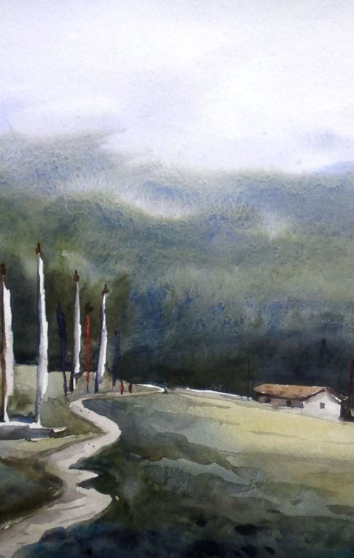 Monastery & Mysterious Himalaya  - Watercolor Painting by Samiran Sarkar