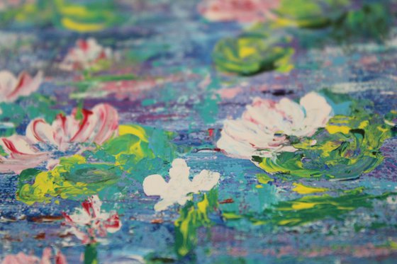 Lily Pond-Claude Monet Inspired Impressionistic Acrylic Painting Ready to Hang