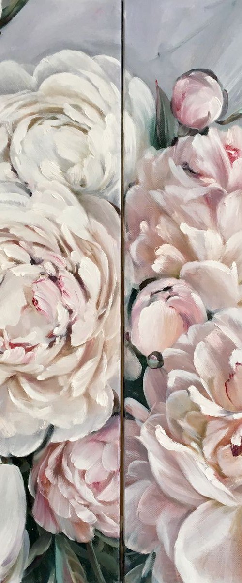 White peonies.Original oil painting by Alexandra Ozerova