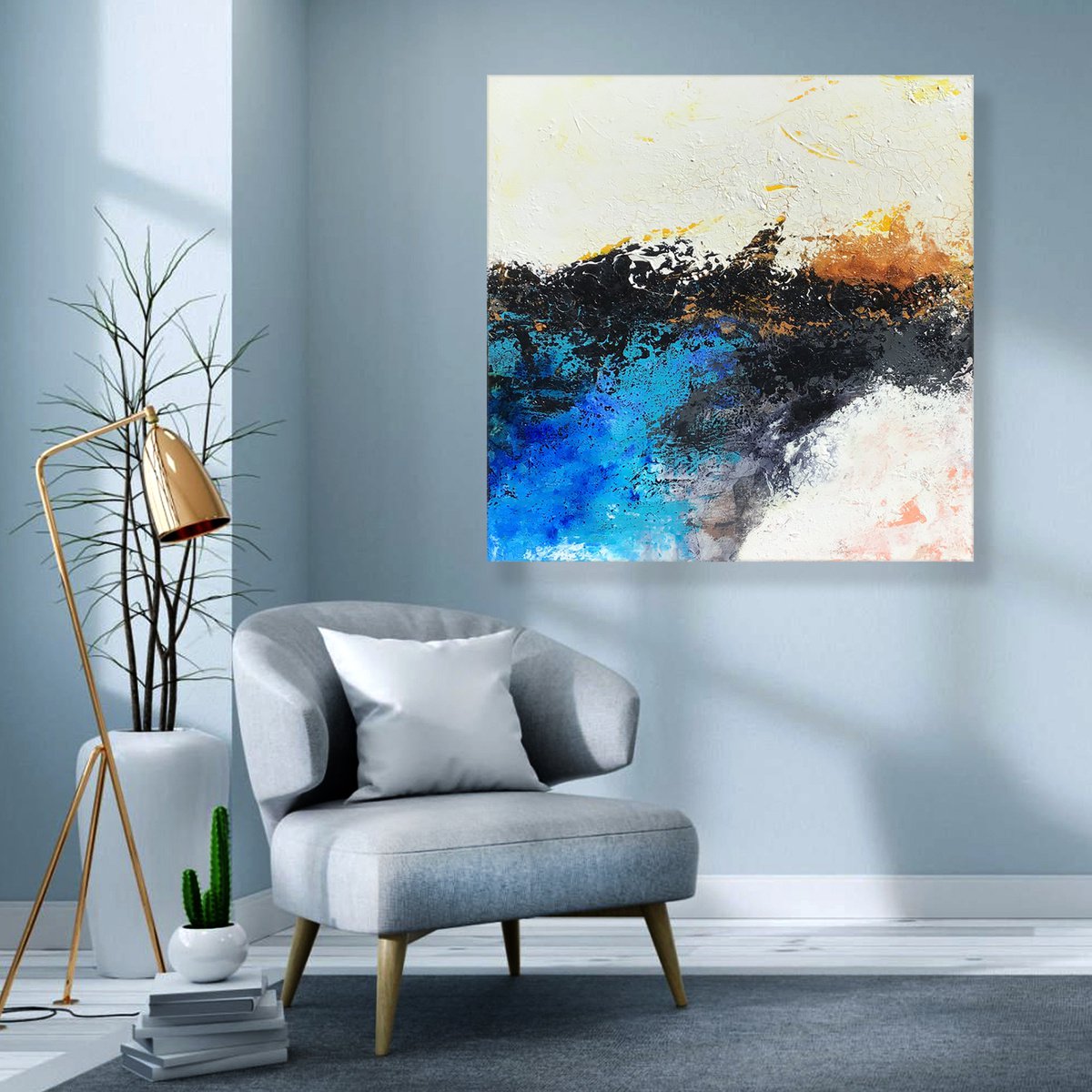 Abstract Acrylic Painting By Lynne Godina-Orme, 40 X 40", Blown Away, Original Artwork