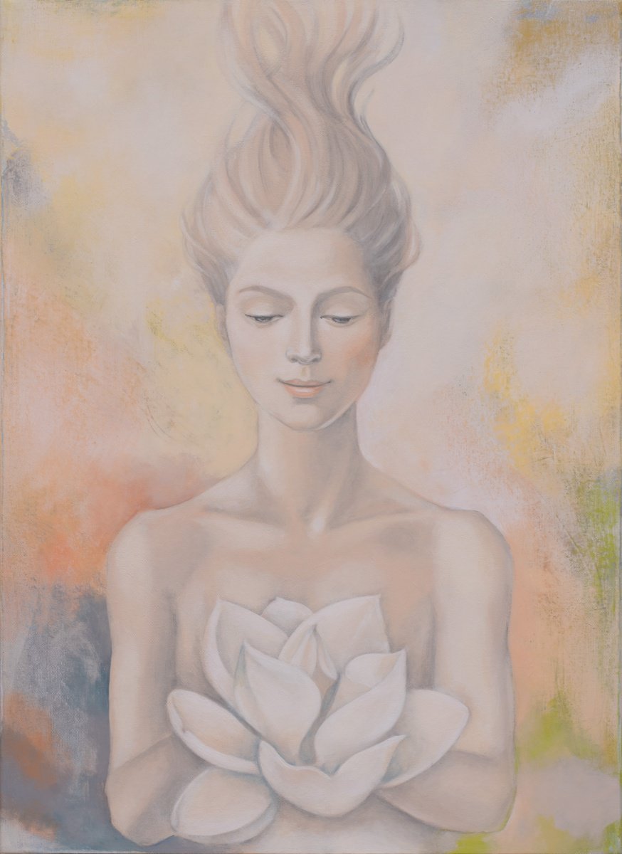 Portrait Acrylic Painting By Katsiaryna Ozdemir, 20 X 28", Mystery Of Fragility, Original Artwork