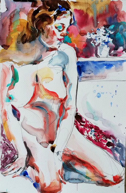 Nude with White Bouquet by Jelena Djokic