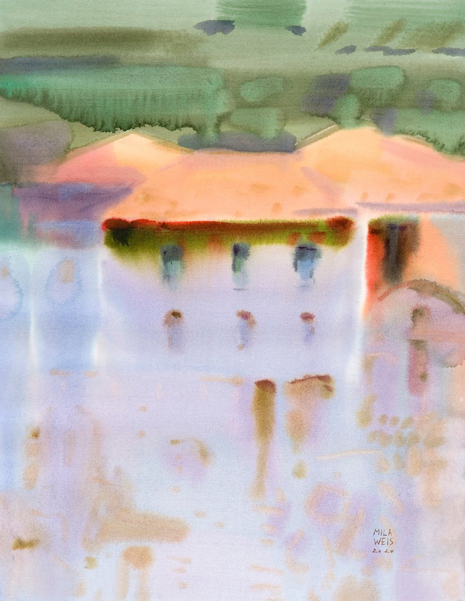 Impressionistic Landscape Watercolour By Mila Weis, 22 X 30", After The Rain Shower, Original Artwork
