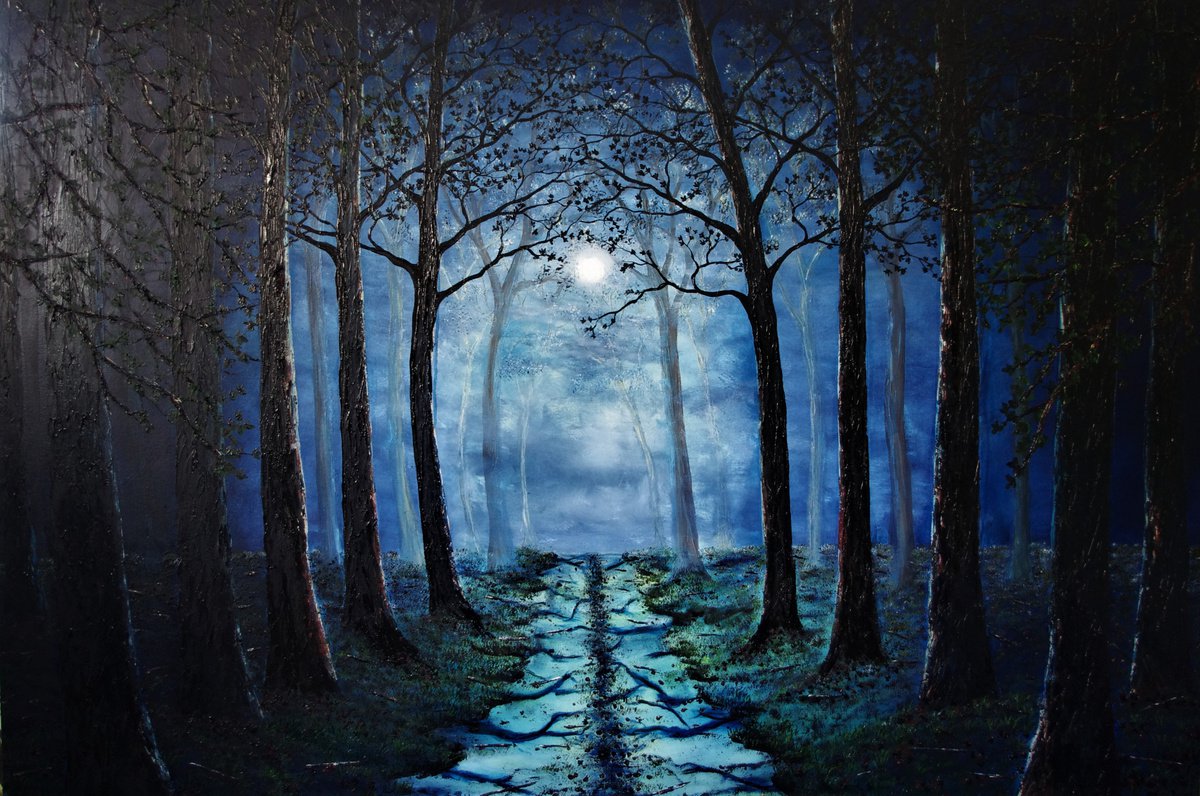 Moonlit forest Path. 100cm X 150cm by Hazel Thomson