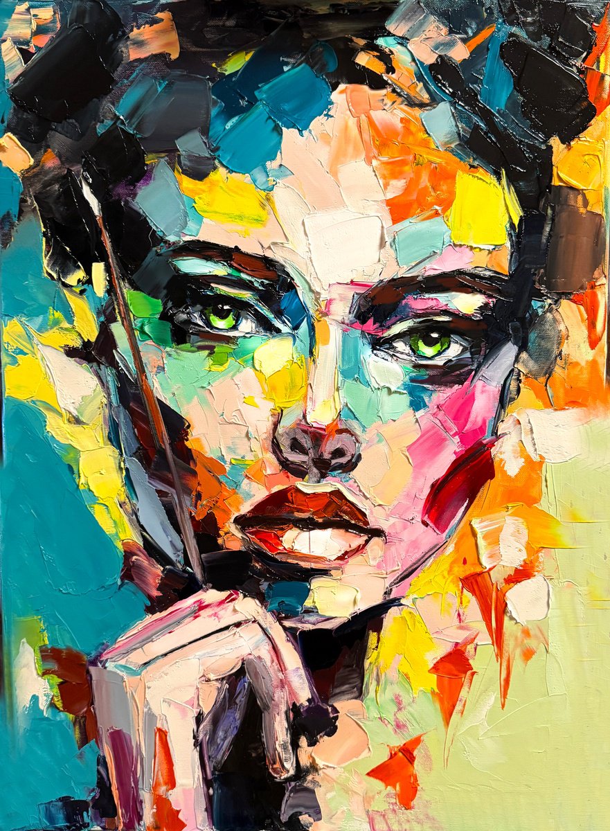 Expressive Portrait Oil Painting By Lana Frey, 20 X 28", In The Moment Of Revelation, Original Artwork