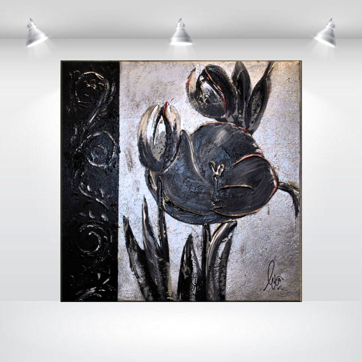 Abstract Acrylic Painting By Edelgard Schroer, 16 X 16, Bloom Of Noir, Original Artwork