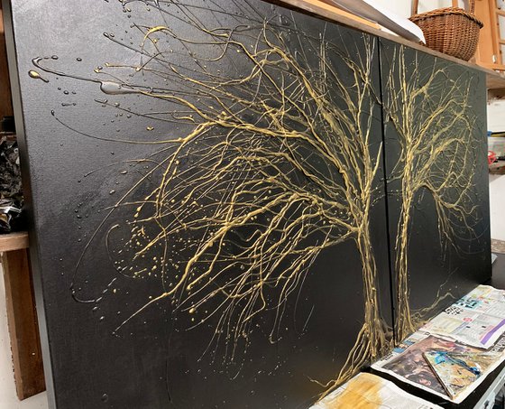 Back Gold Tree Diptych