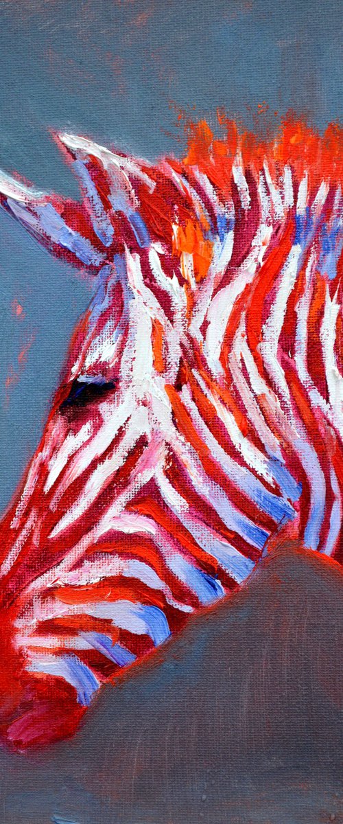 Zebra in red by Elena Lukina