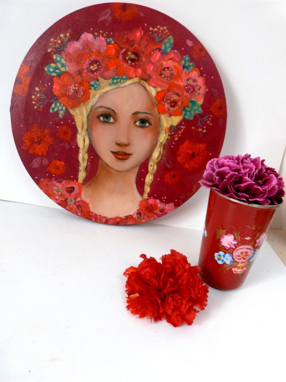 Masha in the garden 30 cm round canvas