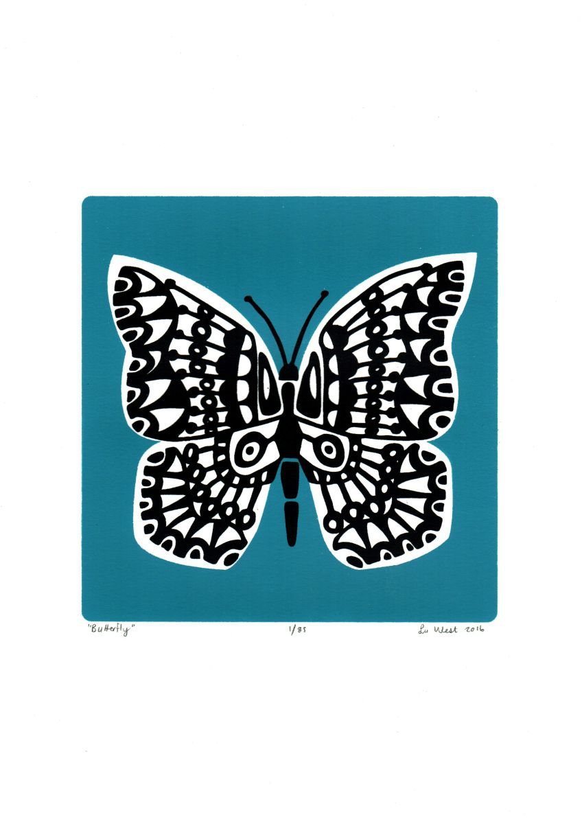 Butterfly in Slate Teal - Unframed - FREE Worldwide Delivery by Lu West