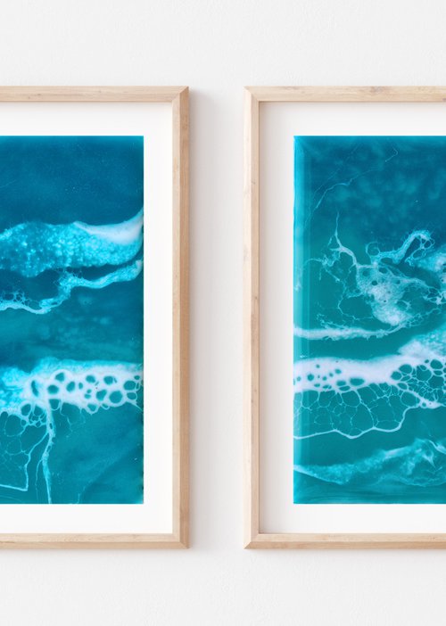 Mini diptych "Blue lagoon" - original seascape artwork, set of 2 by Delnara El