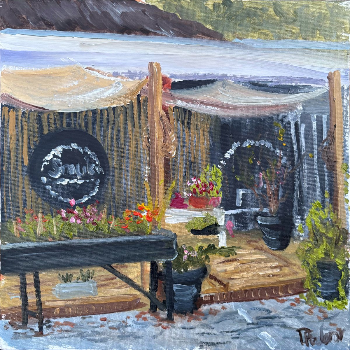 Impressionistic Cityscapes Oil Painting By Dmitry Fedorov, 10 X 10, Cozy Flowers Shop. Pleinair, Original Artwork