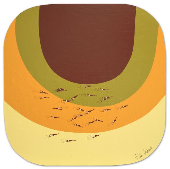 Swimmers 856 Swimmers collection over a sea of mustard brown and olive green Painting by Ruben Abstract